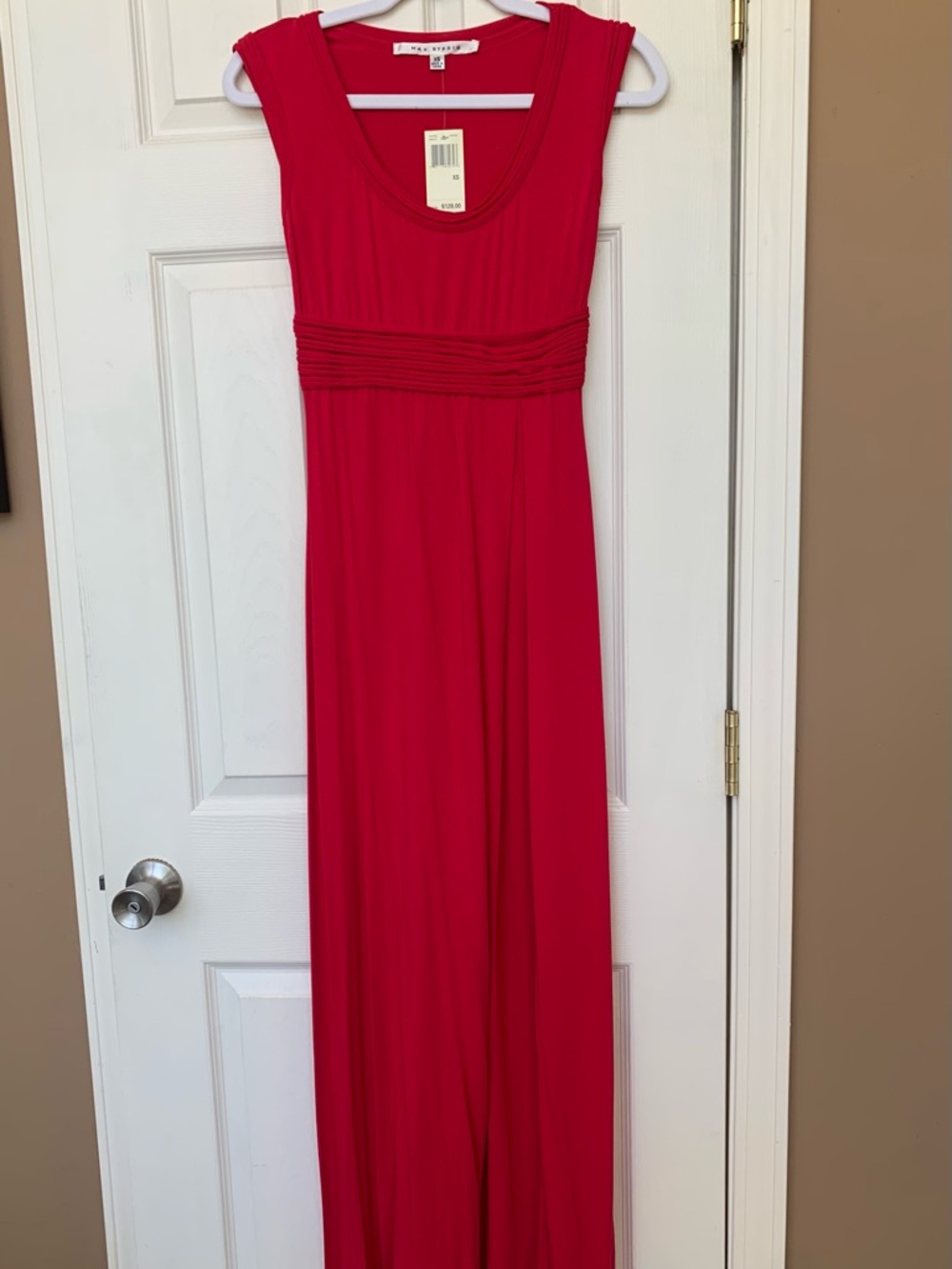 Max Studio Red Sleeveless Maxi Dress with Ruched Waist, XS, 57” length, NWT